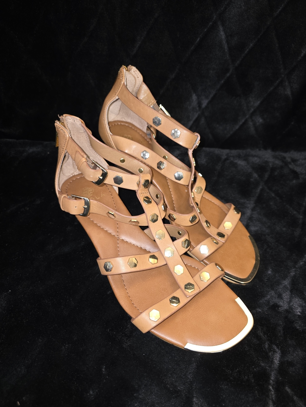 Isola Tan Studded Gladiator Wedge Sandals